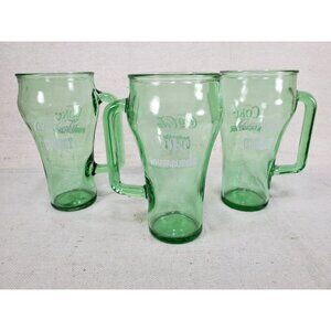 3 Coca-Cola Whataburger Cowboy Green Glass Handle Set Of 3 Mugs/Glasses